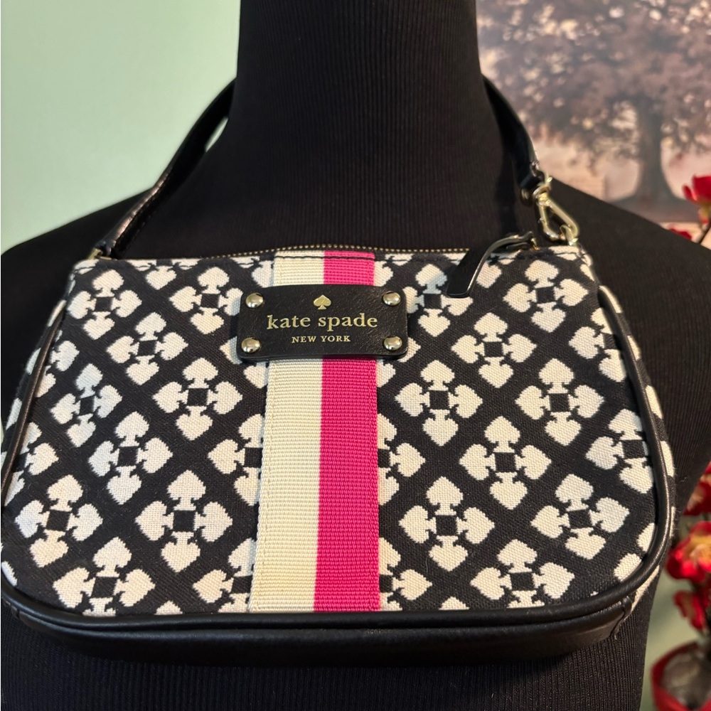 kate spade Black, White & Pink Stripe Patterned Crossbody